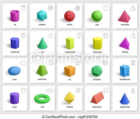 Realistic 3d Geometric Shapes Basic Geometry Prism Cube Cylinder