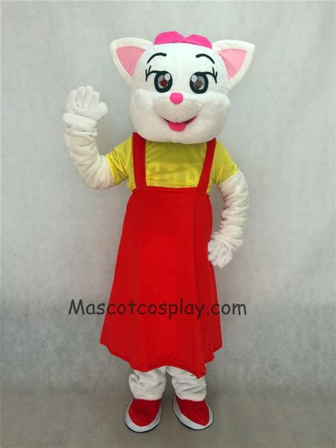 Realistic New Red Female Cat With Red Dress Adult Mascot Costume