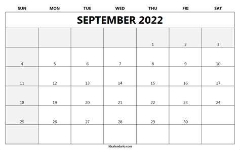 September 2022 Calendar Template Monthly Calendar 2022 Printable