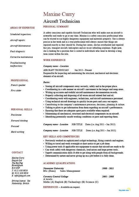 Aircraft Technician Resume Examples Pilot Job Description Cv