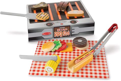 Melissa And Doug 9280 Grill And Serve Bbq Set 20 Pcs Wooden Play Food