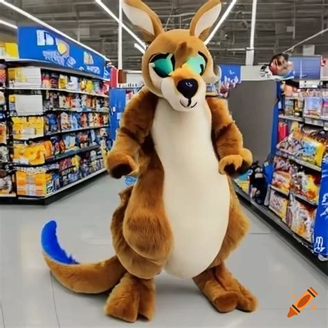 Male Employee Wearing A Full Body Cartoony Kangaroo Fursuit Mascot