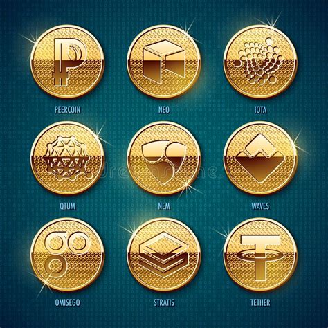 Cryptocurrency coins set stock vector. Illustration of ...