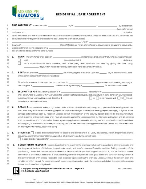 Aaoa has all the landlord resources to make property management the best landlord forms by american apartment owners association. Free Mississippi Association of Realtors Residential Lease Agreement - PDF - eForms