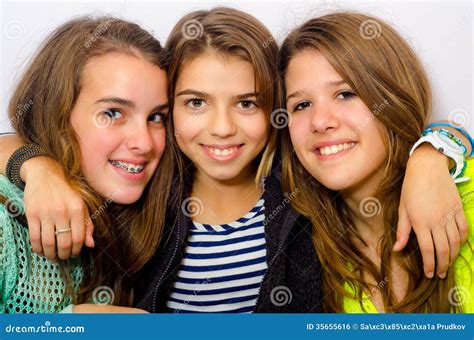 Three Happy Teenage Girls Stock Photo Image Of Cute 35655616