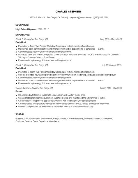 Party Host Resume Examples And Tips Zippia