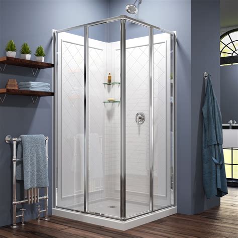 Dreamline Cornerview White Wall Acrylic Floor Square 3 Piece Corner Shower Kit Actual 7675 In