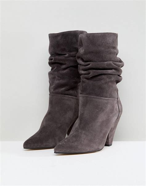 Asos Cianna Suede Slouch Cone Heel Boots Gray Boots Clarks Shoes Women Womens Fashion Shoes