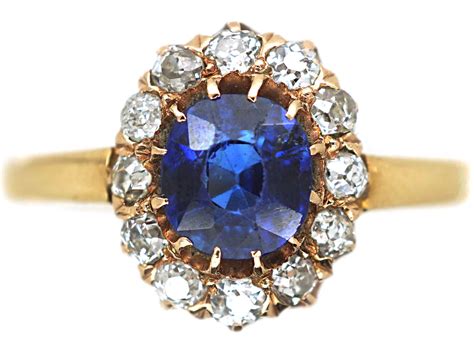 Edwardian 14ct Gold Sapphire Diamond Oval Cluster Ring 496N The
