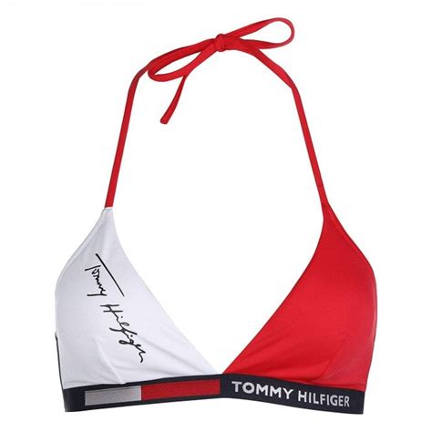 tommy hilfiger halterneck signature triangle bikini top red glare