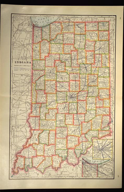 Indiana Map Of Indiana Wall Decor Art Large Antique