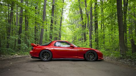 Download Wallpaper Road Forest Red Sports Car Mazda Rx 7 Section