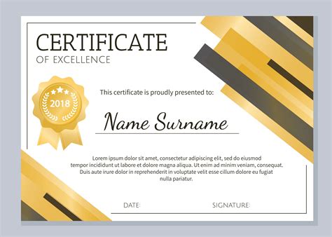 Gold Certificate Of Excellence Template Certificate Design Template
