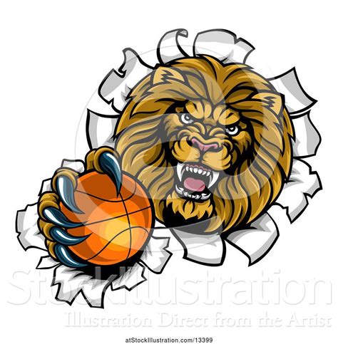Vector Illustration Of Cartoon Tough Lion Sports Mascot Holding Out A