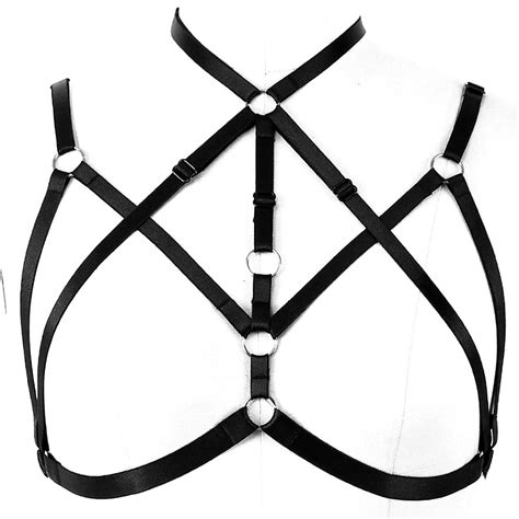 Buy Banssgoth Womens Strappy Body Harness Hollow Out Cross Bra Lingerie Cosplay One Size Black
