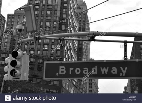 Traffic Light And Broadway Street Sign In Black And White New York