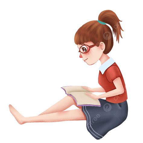 Sit And Read White Transparent Girl Sitting Reading Girl Cartoon