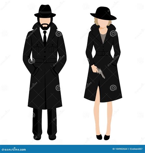 Detective Spy Man And Woman Character Private Ivestigation Agent Stock