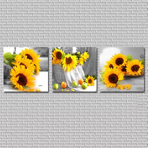 Next day delivery and free returns available. 3 Piece Canvas Painting Yellow Sunflowers Wall Art ...