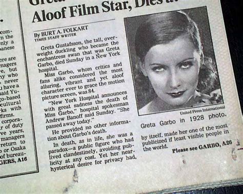 Death Of Famed Actress Greta Garbo