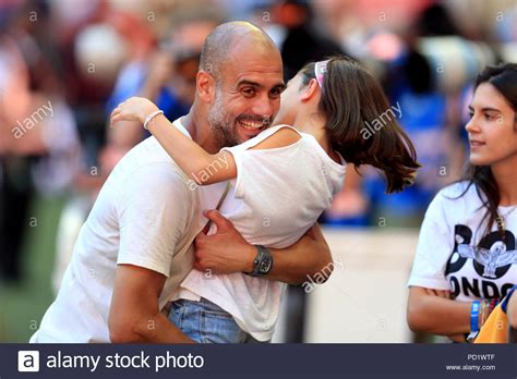 Manchester City Manager Josep Guardiola Celebrates With His Daughter