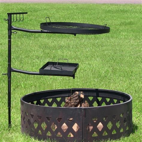 Swivel Campfire Grill Double Layer Cooking Grate Adjustable Outdoor