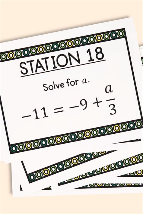 My Math Resources Two Step Equations With Integers Task Cards