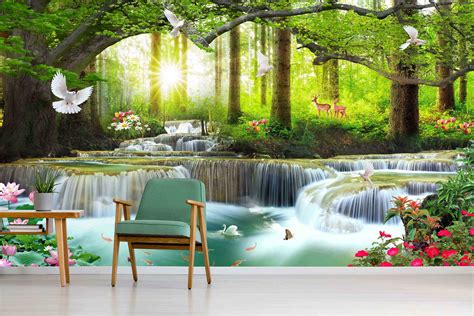 3d Waterfall Animal Landscape Self Adhesive Kids Bedroom