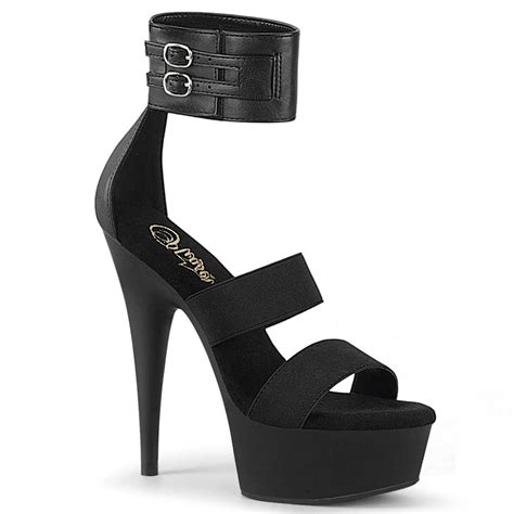 pleaser delight 672 black elastic faux leather matte in sexy heels and platforms 51 91