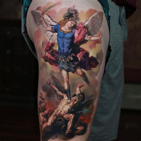 St Michael Tattoo Tatuajes católicos Tatuajes de ángel para hombres