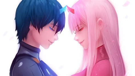 Darling In The Franxx Red Horn Zero Two Blue Horn Hiro With White
