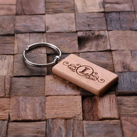 Set Of 10 Personalized Wood Square Rectangle Key Chain Etsy