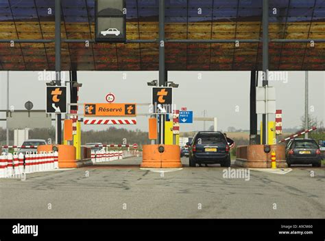 Automatic Toll Road Booths Peage Autoroute France Europe Stock Photo