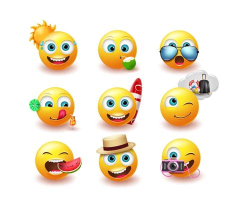 Emoji Summer Emoticon Vector Set Emojis Yellow Icon With Facial