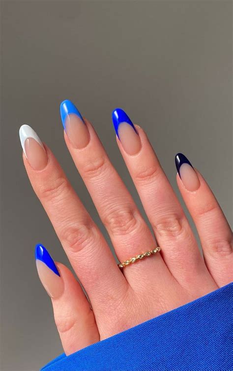 40 Cute And Coloured French Tip Nails Black Blue And White French Tip Nails