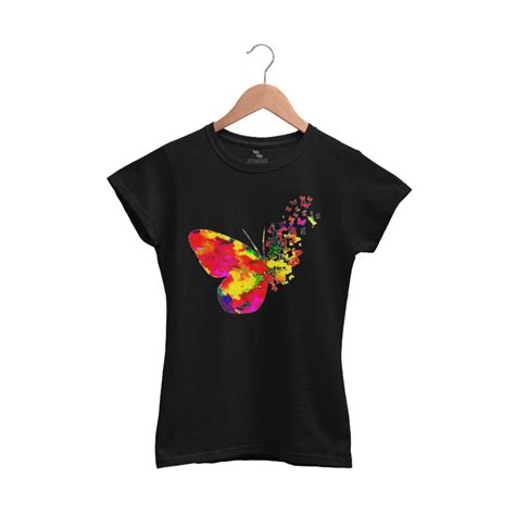 Butterfly Printed Round Neck Black T Shirts