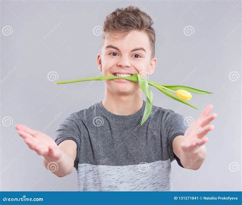 Teen Boy With Flowers Stock Image Image Of Boyfriend 131271841
