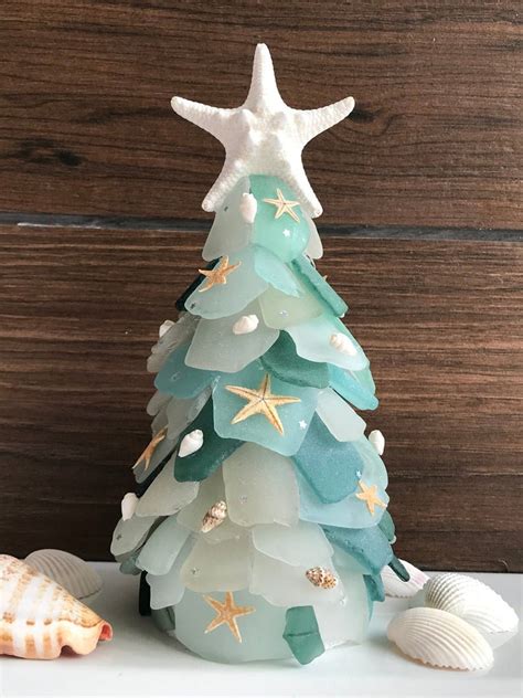 Seaglass Tree Dark Teal Christmas Tree Sea Glass Tree Genuine Sea Glass Ocean Nautical Christmas