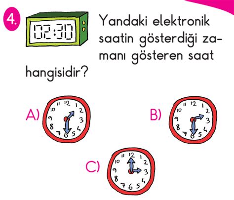 2. Sınıf Matematik Tam Yarım ve Çeyrek Saatler Testi