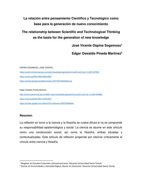 Pdf La Relación Entre Pensamiento Científico Y Tecnológico Como Base