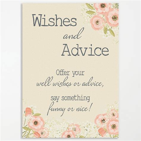 Rustic Bridal Shower Wishes And Advice Card Sign Printable Etsy