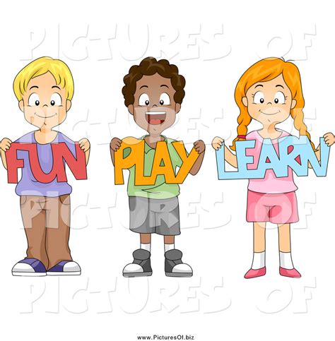 Vector Clipart Of A Happy School Children Holding Fun Play Learn Paper