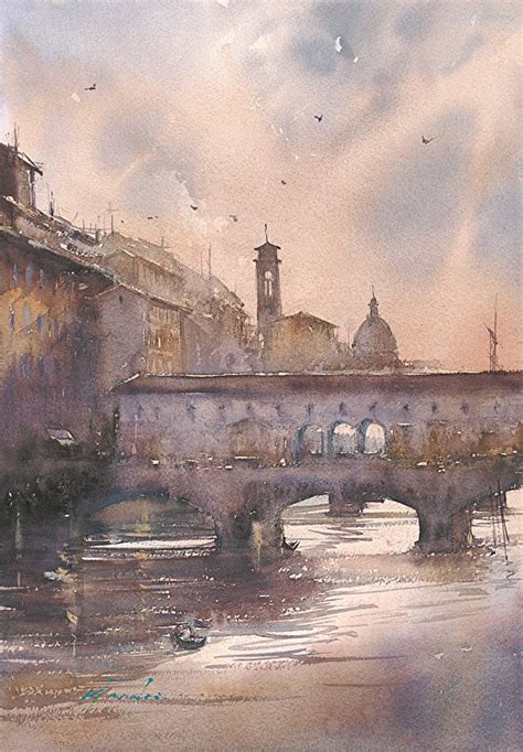 Sunset Florence Italy Ii Watercolor Architecture Landscape