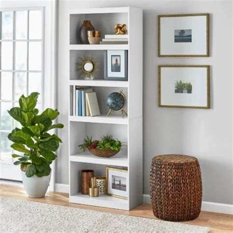 Mainstays 5 Shelf Bookcase Adjustable Shelves White Ebay