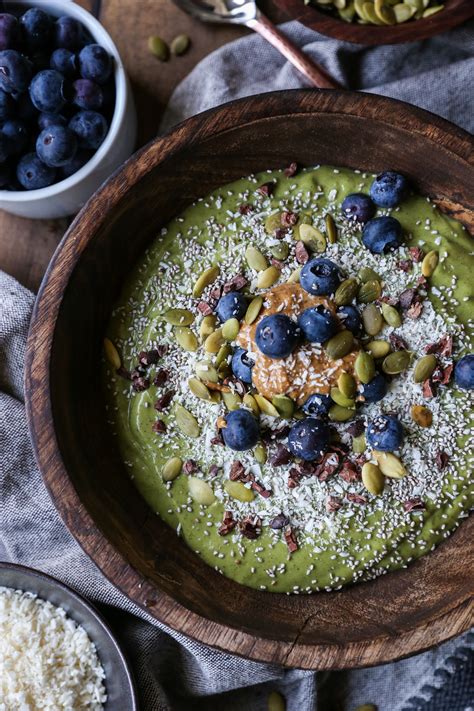 Superfood Green Smoothie Bowl With Avocado Greens Cacao Nibs And