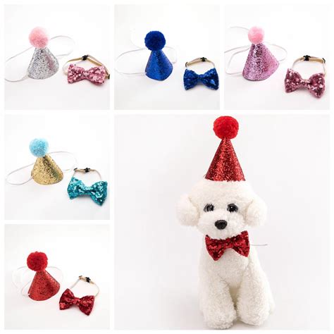 2020 Pet Cat Dog Glitter Hat Puppy Happy Birthday Party Bow Tie Cap