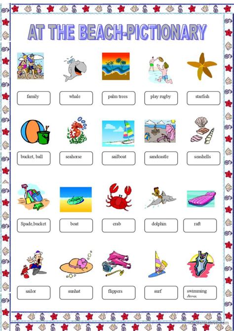 At The Beach Pictionary English Esl Worksheets Pdf And Doc