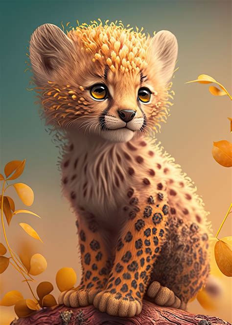 Baby Cheetah Poster Picture Metal Print Paint By Minimalist Anime