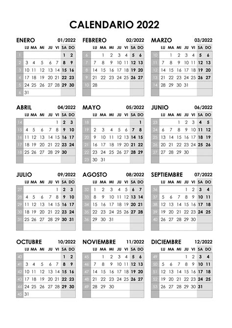 Calendario Anual 2022 Para Imprimir Gratis