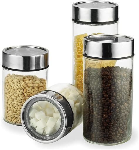 Fresh By Elemental Kitchen Round Glass Food Storage Container Set W Stainless Steel Date Dial